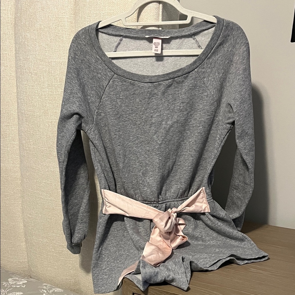 Victoria's Secret Gray Pajama Romper with Pink Belt